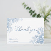 Elegant Frans chinoiserie blauw vrijgezellenfeest Bedankkaart (Staand voorkant)