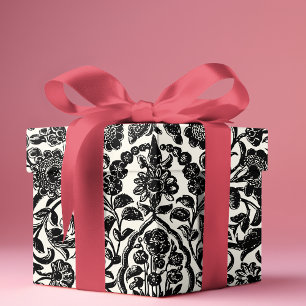 Elegant  Frans gegraveerd Bloemen Toile-Black Cadeaupapier