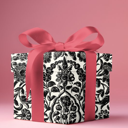 Elegant  Frans gegraveerd Bloemen Toile-Black Cadeaupapier