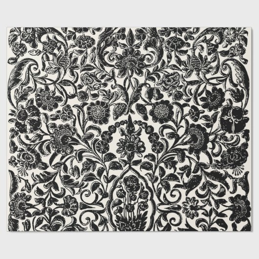 Elegant  Frans gegraveerd Bloemen Toile-Black Cadeaupapier (Vlak)