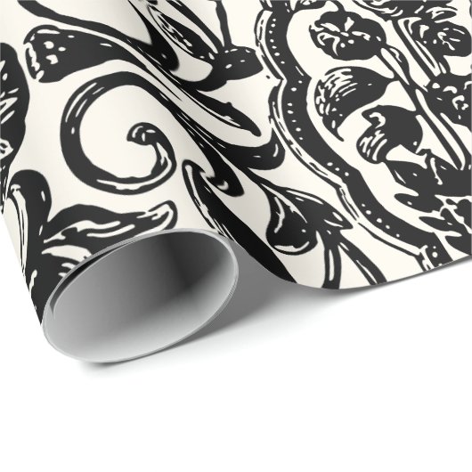 Elegant Frans gegraveerd Bloemen Toile-Black Cadeaupapier (Rol Hoek)