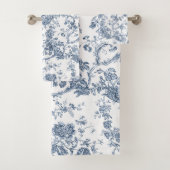 Elegant  Frans gegraveerd Floral Toile-Blue Bad Handdoek (Insitu)
