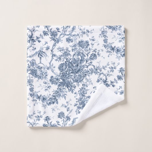Elegant  Frans gegraveerd Floral Toile-Blue Bad Handdoek (Wasdoekje)