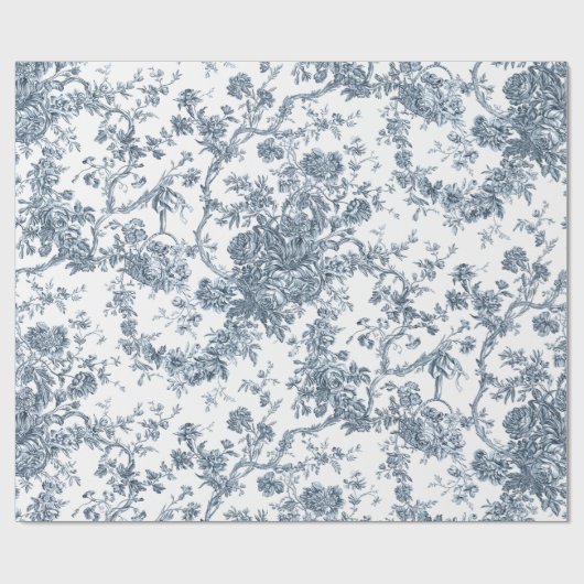 Elegant  Frans gegraveerd Floral Toile-Blue Cadeaupapier (Vlak)