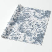 Elegant  Frans gegraveerd Floral Toile-Blue Cadeaupapier (Uitgerold)
