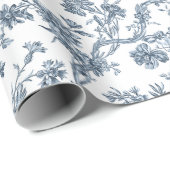 Elegant  Frans gegraveerd Floral Toile-Blue Cadeaupapier (Rol Hoek)
