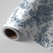 Elegant  Frans gegraveerd Floral Toile-Blue Cadeaupapier