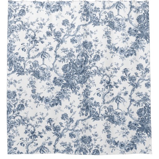 Elegant  Frans gegraveerd Floral Toile-Blue Douchegordijn (Voorkant)
