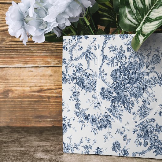 Elegant Frans gegraveerd Floral Toile-Blue Groot Cadeauzakje