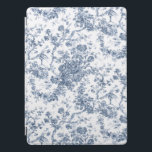 Elegant  Frans gegraveerd Floral Toile-Blue iPad Pro Cover<br><div class="desc">Elegant en   blauw en wit toile de jouy-patroon met exotische bloemen,  wijnstokken en bladeren,  met deklagen en manden van rozen. Dit patroon werd aangepast aan een historisch Frans textielfragment van ca. 1910 in het Smithsonian collectie. Het patroon is hoge res maar kan niet worden betegeld.</div>