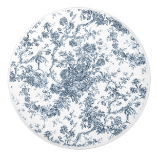 Elegant  Frans gegraveerd Floral Toile-Blue Keramische Knop