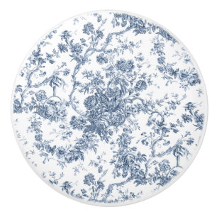 Elegant  Frans gegraveerd Floral Toile-Blue Keramische Knop