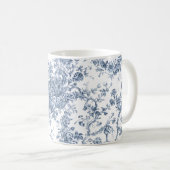 Elegant  Frans gegraveerd Floral Toile-Blue Koffiemok (Voorkant rechts)