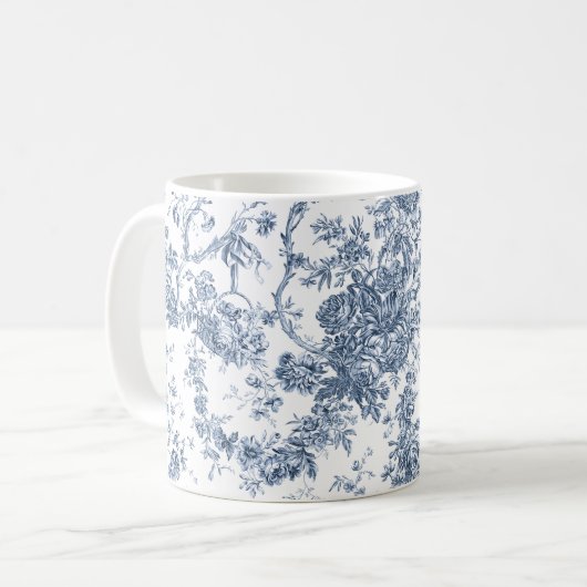 Elegant Frans gegraveerd Floral Toile-Blue Koffiemok (Voorkant links)