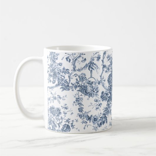 Elegant  Frans gegraveerd Floral Toile-Blue Koffiemok (Links)