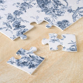 Elegant  Frans gegraveerd Floral Toile-Blue Legpuzzel (Zijkant)