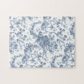 Elegant  Frans gegraveerd Floral Toile-Blue Legpuzzel (Horizontaal)