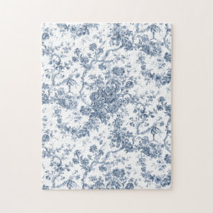 Elegant  Frans gegraveerd Floral Toile-Blue Legpuzzel