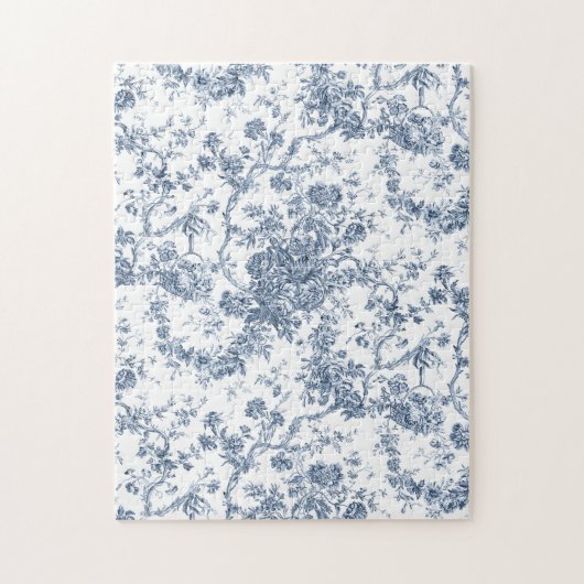 Elegant  Frans gegraveerd Floral Toile-Blue Legpuzzel (Verticaal)