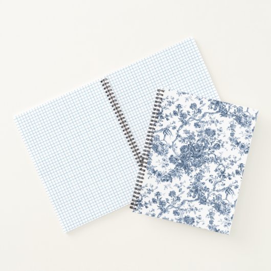 Elegant  Frans gegraveerd Floral Toile-Blue Notitieboek (Binnen)
