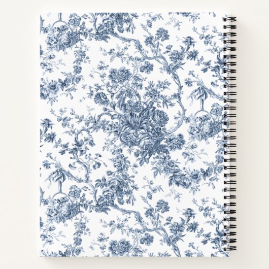 Elegant  Frans gegraveerd Floral Toile-Blue Notitieboek (Achterkant)