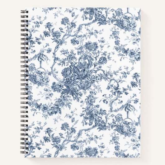 Elegant  Frans gegraveerd Floral Toile-Blue Notitieboek (Voorkant)