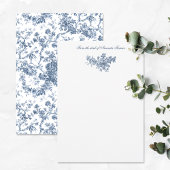Elegant  Frans gegraveerd Floral Toile-Blue Notitiekaartje