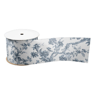Elegant  Frans gegraveerd Floral Toile-Blue Satijnen Lint