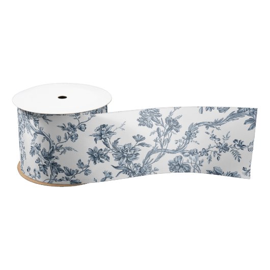 Elegant  Frans gegraveerd Floral Toile-Blue Satijnen Lint (Spoel)