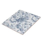 Elegant  Frans gegraveerd Floral Toile-Blue Tegeltje (Zijkant)