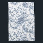 Elegant  Frans gegraveerd Floral Toile-Blue Theedoek<br><div class="desc">Elegant en   blauw en wit toile de jouy-patroon met exotische bloemen,  wijnstokken en bladeren,  met deklagen en manden van rozen. Dit patroon werd aangepast aan een historisch Frans textielfragment van ca. 1910 in het Smithsonian collectie. Het patroon is hoge res maar kan niet worden betegeld.</div>