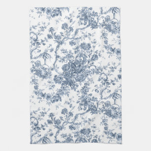 Elegant Frans gegraveerd Floral Toile-Blue Theedoek