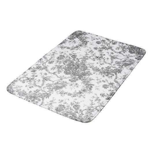 Elegant Frans gegraveerd Floral Toile-Grey Badmat (Gekanteld)