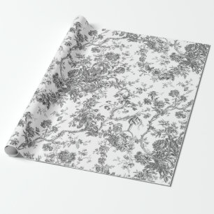 Elegant  Frans gegraveerd Floral Toile-Grey Cadeaupapier
