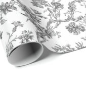 Elegant Frans gegraveerd Floral Toile-Grey Cadeaupapier (Rol Hoek)