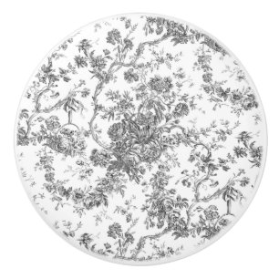 Elegant  Frans gegraveerd Floral Toile-Grey Keramische Knop
