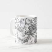 Elegant  Frans gegraveerd Floral Toile-Grey Koffiemok (Voorkant links)