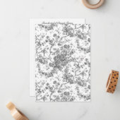 Elegant  Frans gegraveerd Floral Toile-Grey Notitiekaartje (Voorkant / Achterkant in situ)