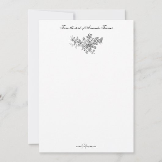 Elegant  Frans gegraveerd Floral Toile-Grey Notitiekaartje (Achterkant)