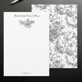 Elegant  Frans gegraveerd Floral Toile-Grey Notitiekaartje