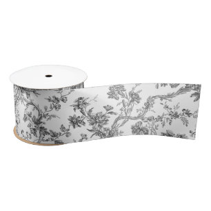 Elegant  Frans gegraveerd Floral Toile-Grey Satijnen Lint