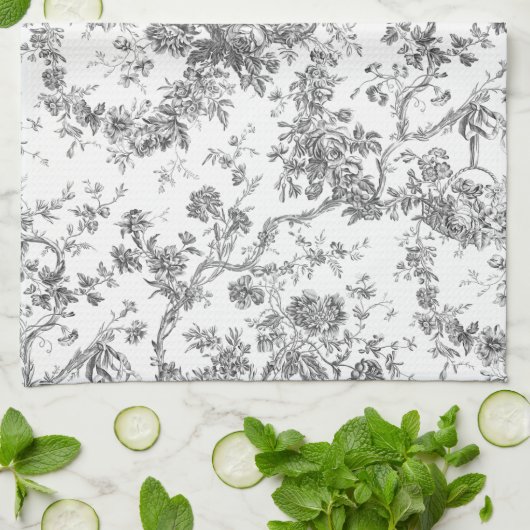 Elegant  Frans gegraveerd Floral Toile-Grey Theedoek (Gevouwen)