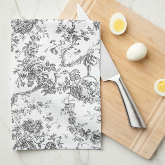 Elegant  Frans gegraveerd Floral Toile-Grey Theedoek (Quarter Fold)