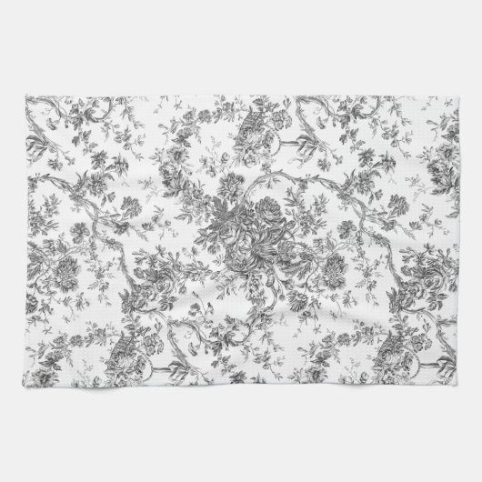 Elegant  Frans gegraveerd Floral Toile-Grey Theedoek (Horizontaal)