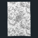 Elegant  Frans gegraveerd Floral Toile-Grey Theedoek<br><div class="desc">Elegant en  grijs en wit  toile de jouy patroon met exotische bloemen,  wijnstokken en bladeren,  met deklagen en manden van rozen. Dit patroon werd aangepast aan een historisch Frans textielfragment van ca. 1910 in het Smithsonian collectie. Het patroon is hoge res maar kan niet worden betegeld.</div>