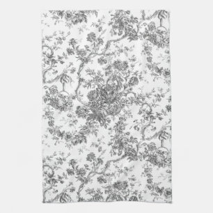 Elegant  Frans gegraveerd Floral Toile-Grey Theedoek