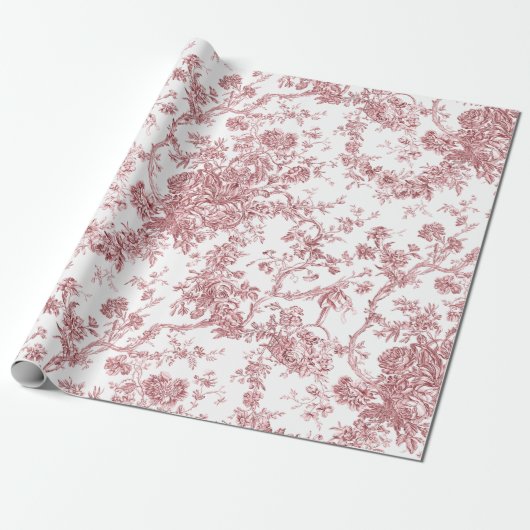 Elegant  Frans gegraveerd Floral Toile-Pink Cadeaupapier (Uitgerold)