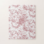 Elegant  Frans gegraveerd Floral Toile-Pink Legpuzzel<br><div class="desc">Elegant en  roze en witte vintage toile de jouy-patroon met exotische bloemen,  wijnstokken en bladeren,  met schildpadden en manden van rozen. Dit patroon werd aangepast aan een historisch Frans textielfragment van ca. 1910 in het Smithsonian collectie. Het patroon is hoge res maar kan niet worden betegeld.</div>