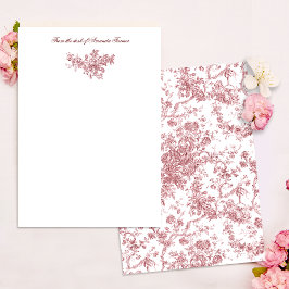 Elegant  Frans gegraveerd Floral Toile-Pink Notitiekaartje