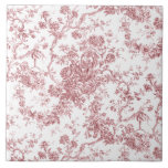 Elegant  Frans gegraveerd Floral Toile-Pink Tegeltje<br><div class="desc">Elegant en  roze en witte vintage toile de jouy-patroon met exotische bloemen,  wijnstokken en bladeren,  met schildpadden en manden van rozen. Dit patroon werd aangepast aan een historisch Frans textielfragment van ca. 1910 in het Smithsonian collectie. Het patroon is hoge res maar kan niet worden betegeld.</div>